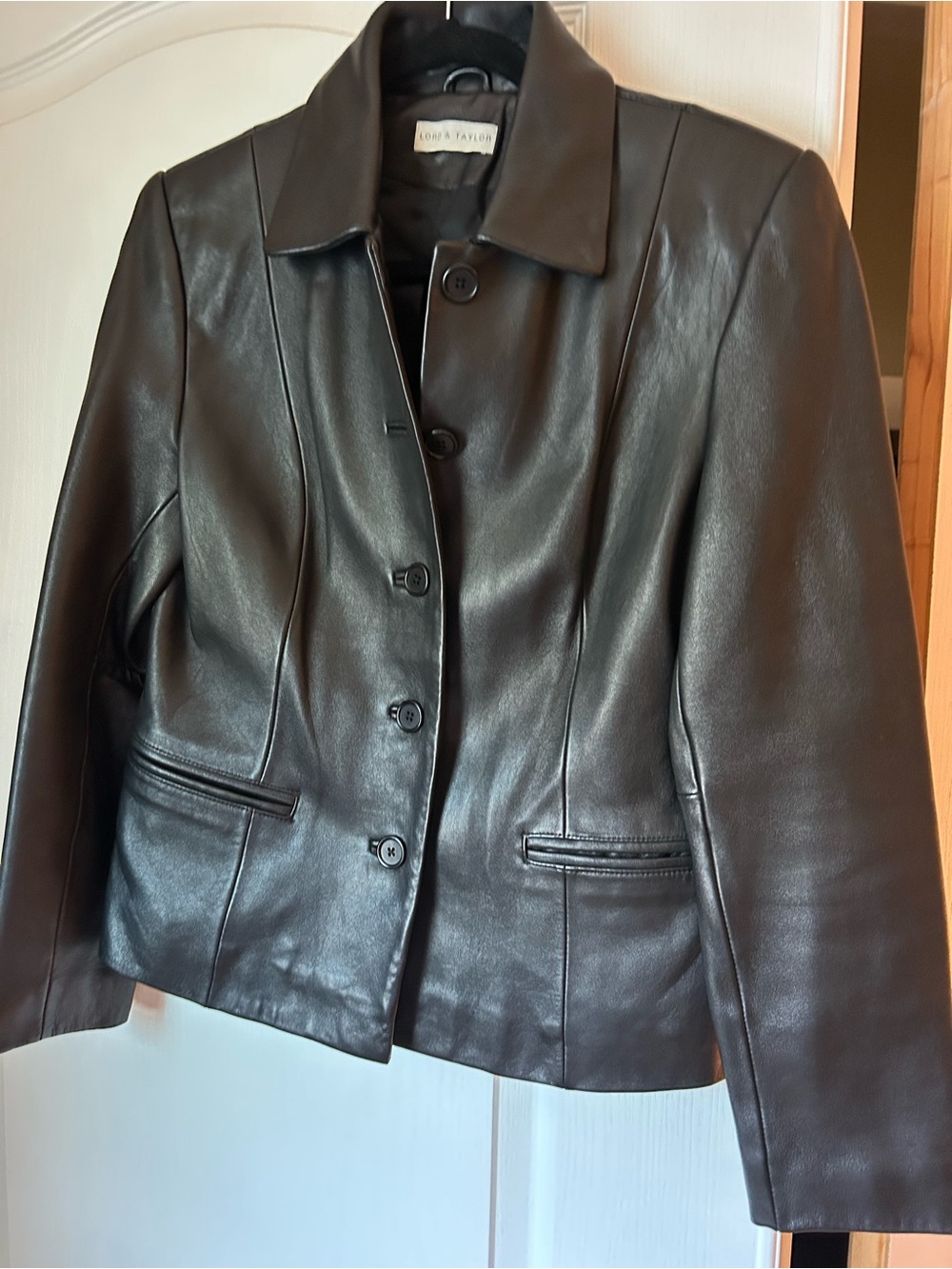 Lord & Taylor Black Leather Button-Front Women's Jacket